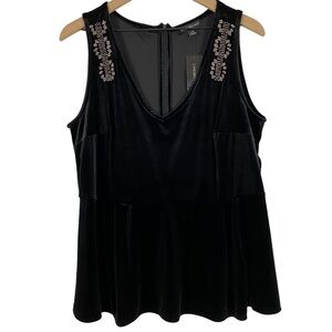 Lane Bryant Womens Top Size 14/16 Black Velvet Sleeveless Beaded Cocktail Party
